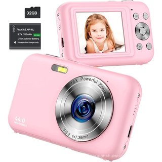 Câmera infantil rosa-FHD 1080P, cartão SD de 32 GB, Zoom 16x, portátil pequeno