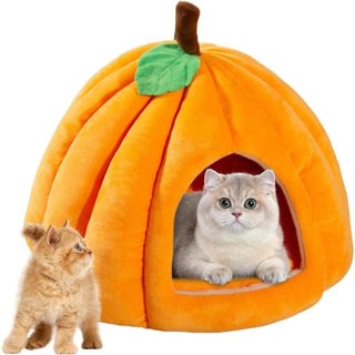 Cama para gato em formato de abóbora de Halloween, cama pequena para gato