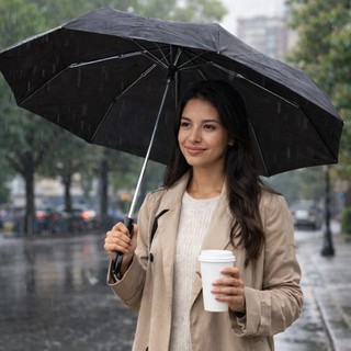 Guarda Chuva Dobrável Compacto Preto Resistente Leve Prático Fácil Transporte Proteção Pessoal