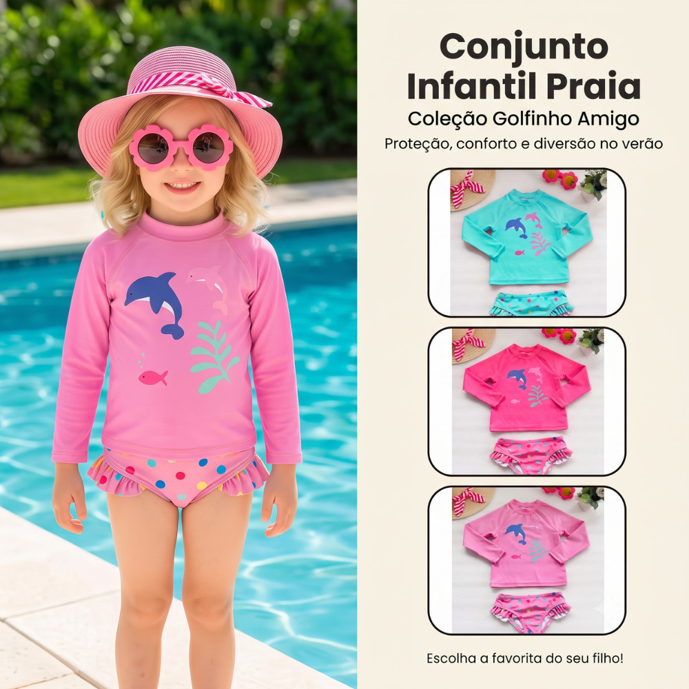 Conjunto Biquini Infantil Proteção Solar UV50 Blusa + Calcinha