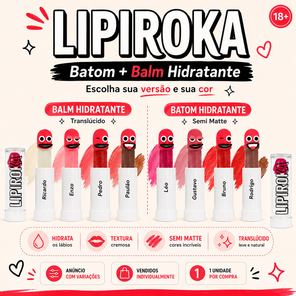 Batom e Balm Hidratante Maquiagem Labial Lipiroka