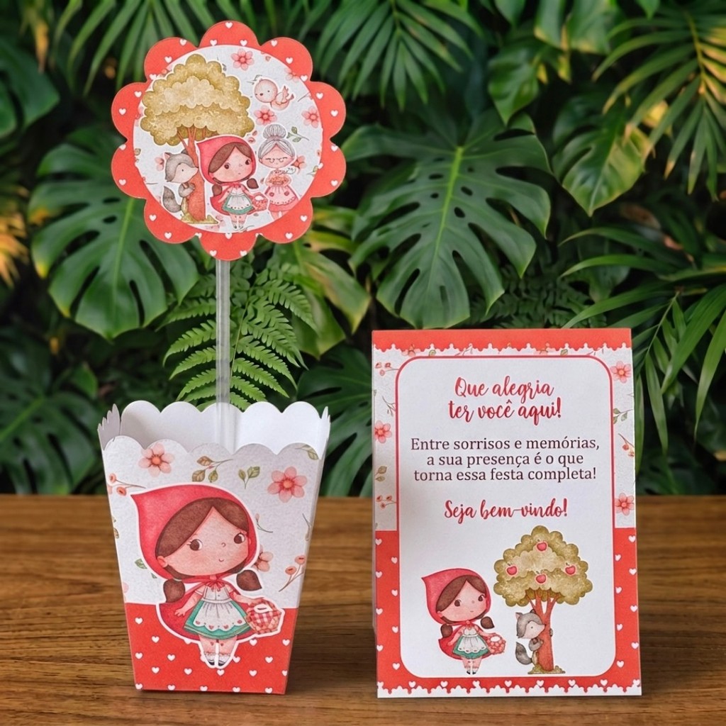 Centros de mesa + Plaquinhas CHAPEUZINHO VERMELHO lembrancinhas personalizadas aniversario infantil decoração kit festa