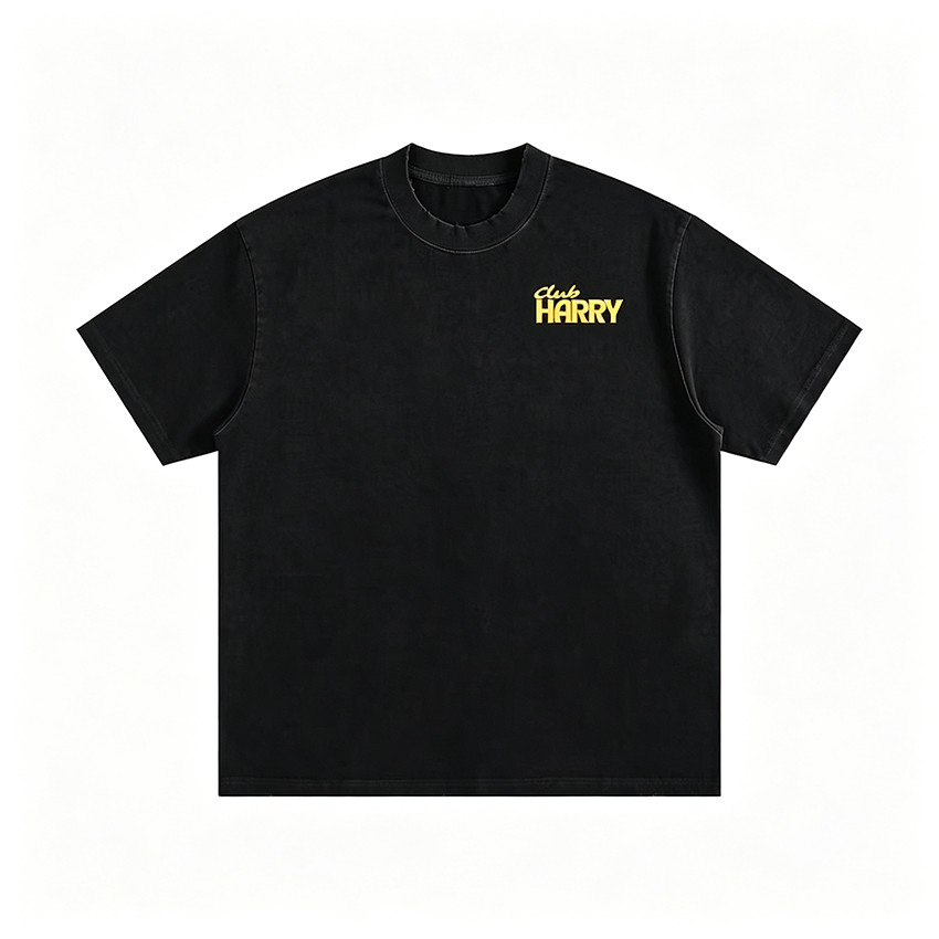 Camiseta Masculina Feminina Oversized Estampa Frase Club Harry Amarelo Peito Camiseta Streetwear Lavagem