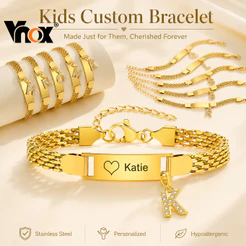 Pulseira Com Nome De Gravação Gratuita Inicial Az Personalizada Vnox Para Bebês Meninas Meninos , Presente De Dia Das Cr