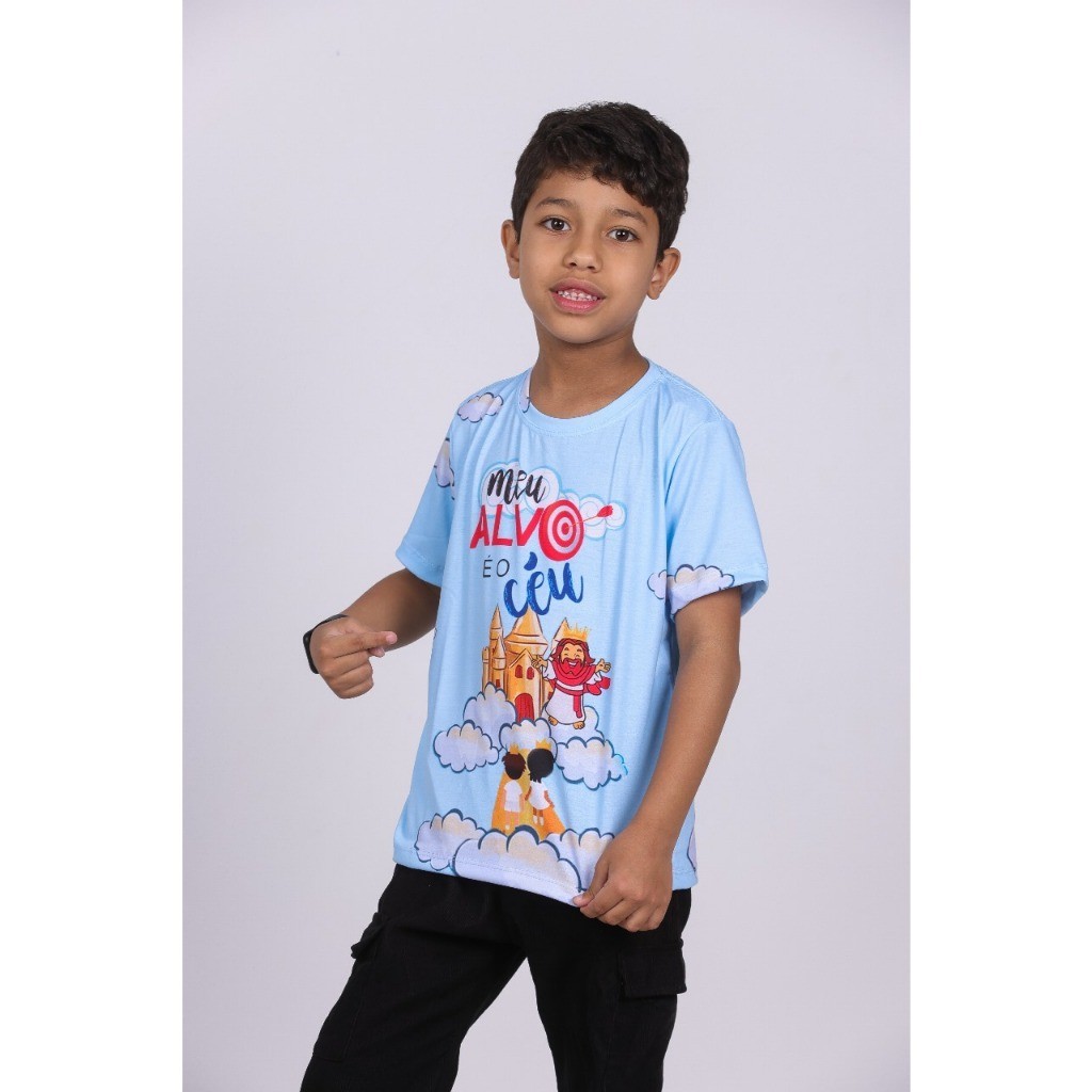 Camiseta Infantil Gospel Religiosa Jesus Algodao Premium Cristao Catolico Evangelico Menino Menina Criança Blusa Fe