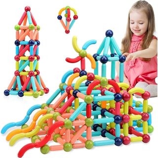COUOMOXA Blocos de Construção Magnéticos STEM para Crianças: 74 peças de brinquedos magnéticos Montessori para crianças 