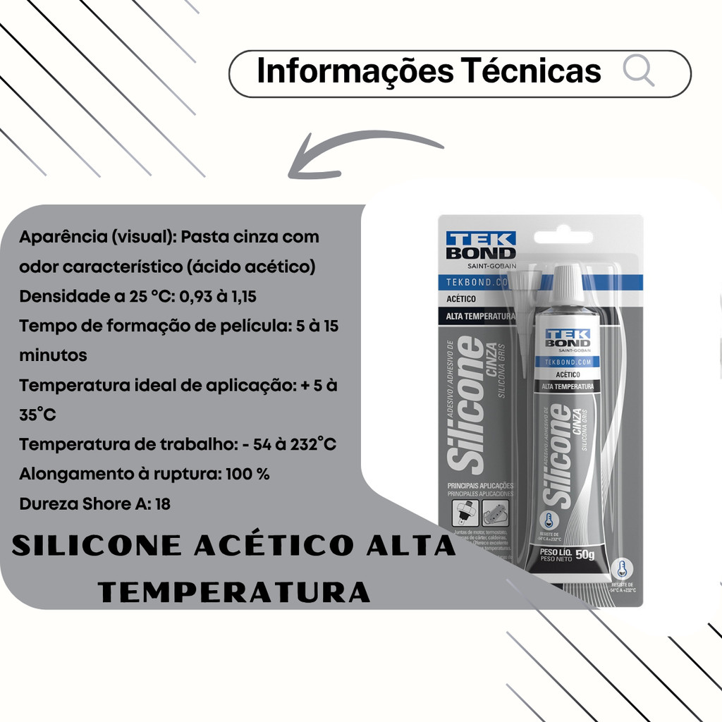Silicone Alta Temperatura Acético Cinza Tekbond 50g · foto 2