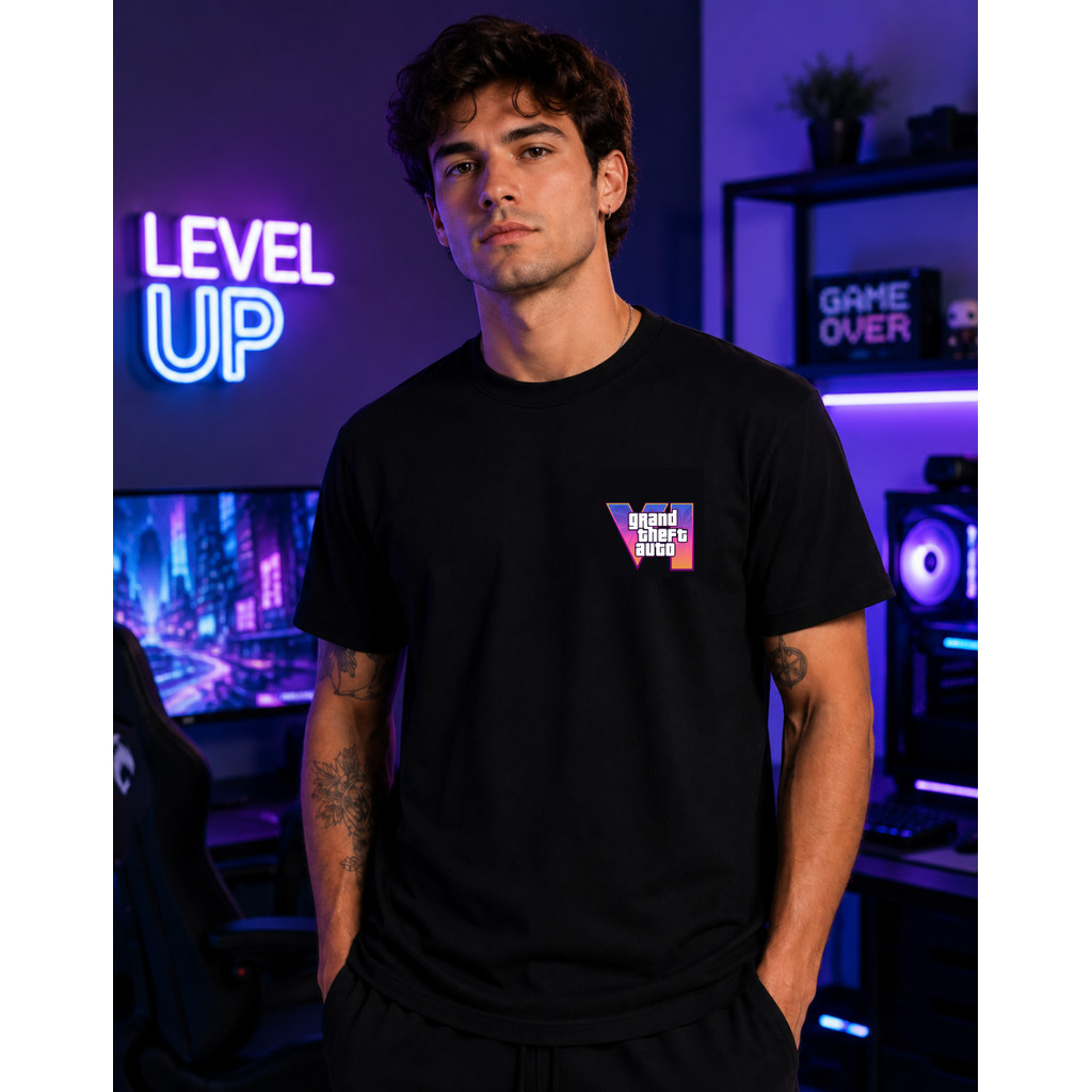 Camiseta Casual Estampada GTA 6 Game Gamer Tecido Reforçado Leve Macio Unissex Geek Jogo Online