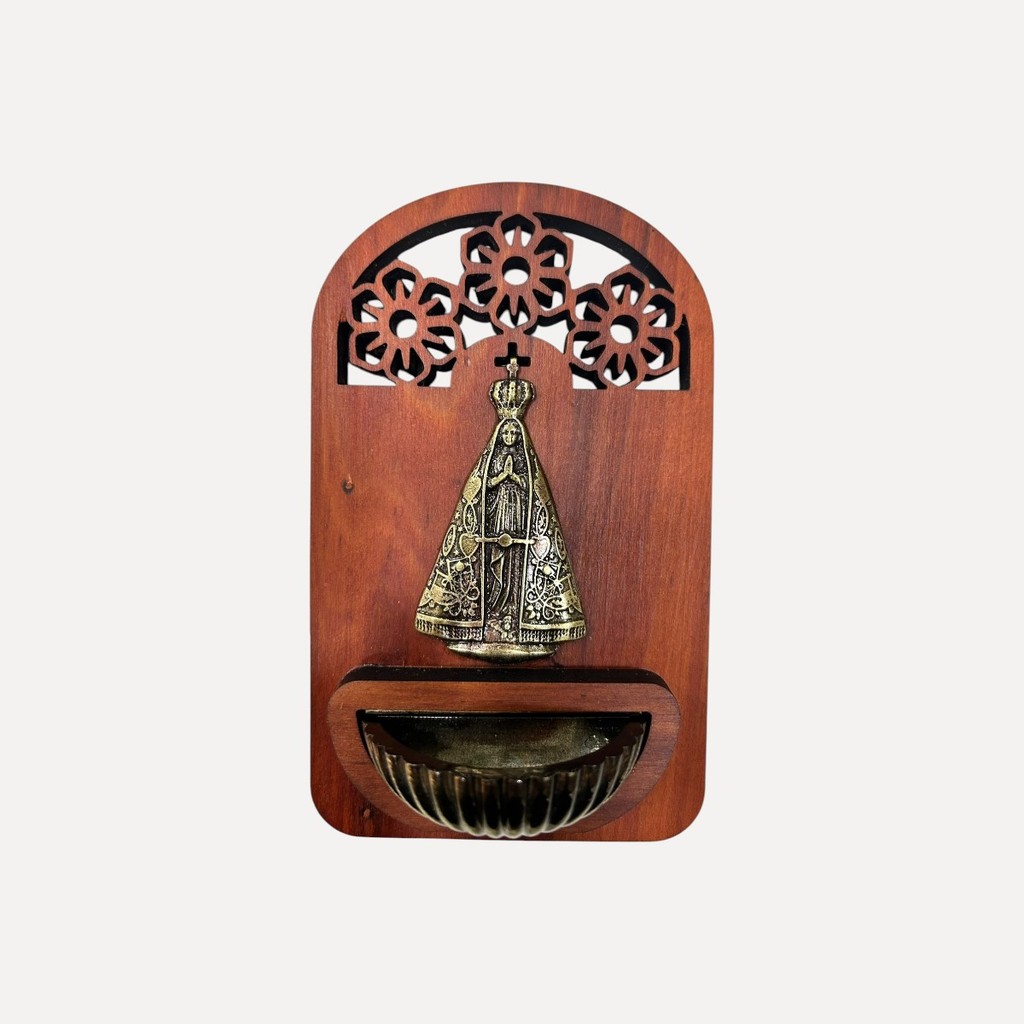 Porta Água Benta Nossa Senhora Aparecida 16x9,5cm Religioso Católico Proteção e Fé