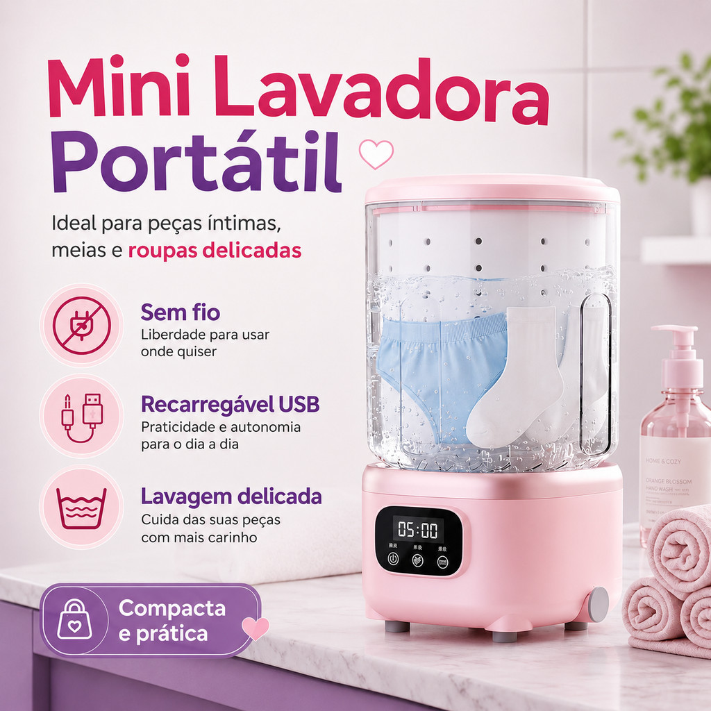 Mini Máquina De Lavar Portátil 2000ml – Lavadora Compacta USB Para Roupas Íntimas Meias E Calcinha