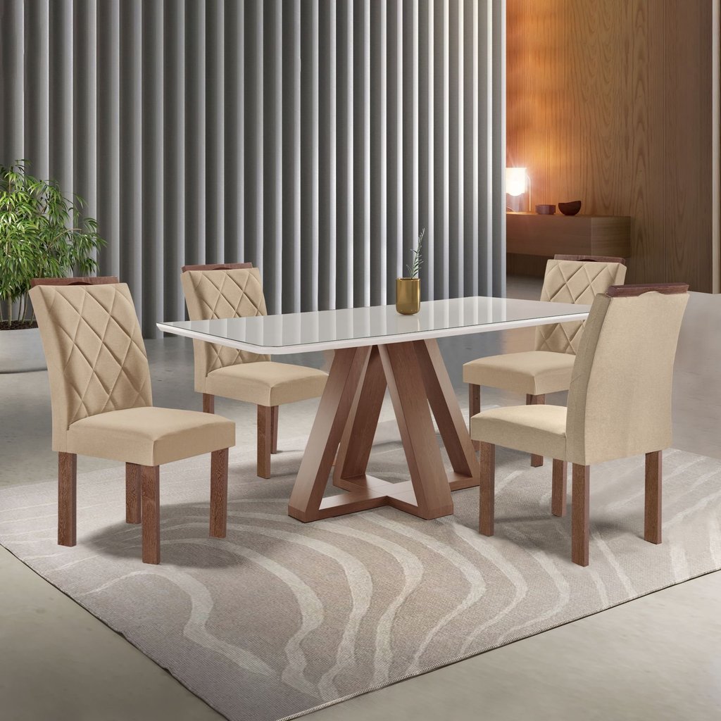 Conjunto Mesa Tampo Smart Plus Kyra 120CMX90CM 4 Cadeiras Arthus