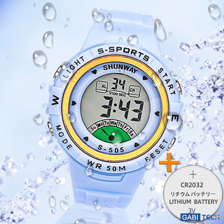 Relógio Digital Esportivo Shunway S-505 Azul Claro e Dourado