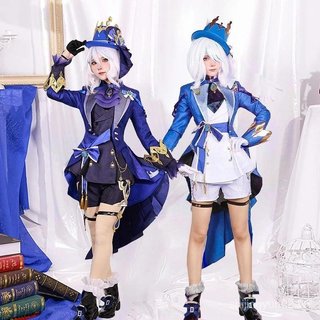 Fantasia de Cosplay da Furina de Genshin Impact, Uniforme Fengting, Chapéu, Peruca, Conjunto Completo, Fantasia Quadr YY