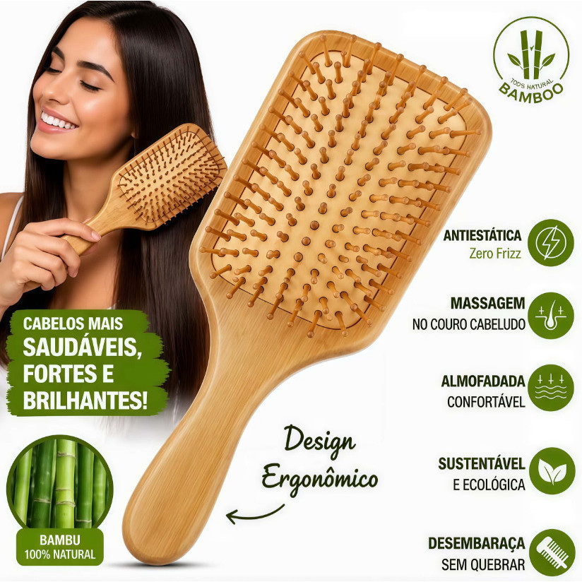 Bamboo Hair Brush Nature Anti-static Wooden Scalp Massage Comb Air Cushion Hair Styling Tools
