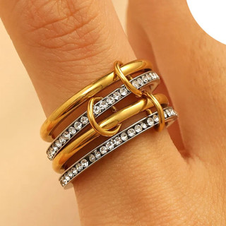 anéis para mulheres, anéis de destaque banhados a ouro 18K, conjunto de anéis empilháveis, anel 4 em 1, anel de polegar