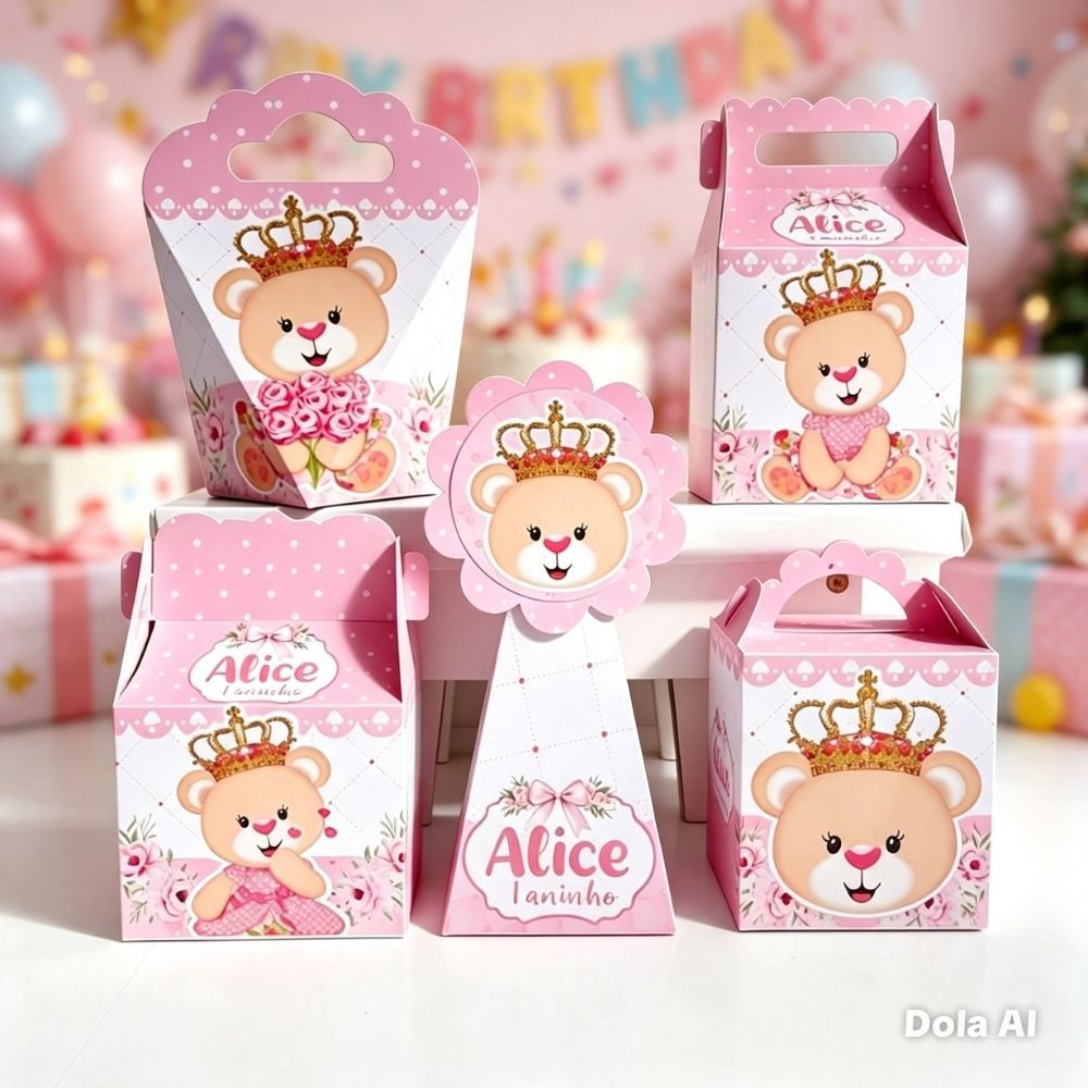 Kit Festa Caixinhas URSINHA BALOEIRA PRINCESA  lembrancinhas personalizadas para aniversario infantil decoração mimos