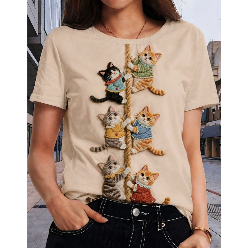 Camiseta Feminina T shirt  Feminina Estampada Academia Desenho 3D Gato Gatinho Cat Confortavel Treino - ENVIO IMEDIATO