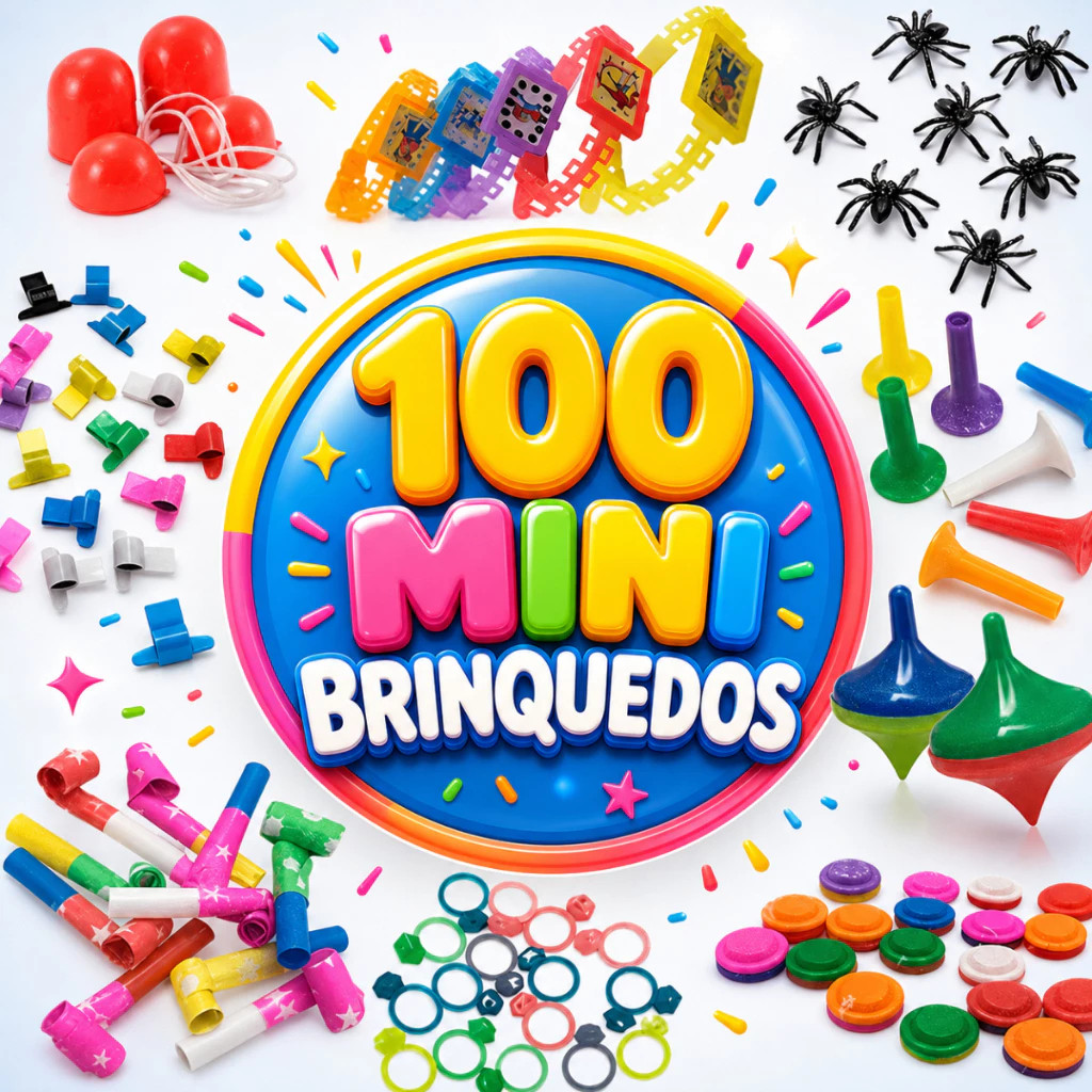 Kit 100 Mini Brinquedo Sacolinha Surpresa Aniversário Festa Lembrancinha Unissex Dia das Crianças