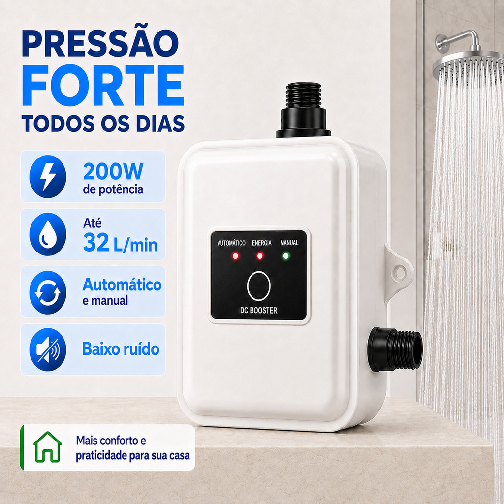 Pressurizador Automático de Água 200W Silencioso – Heyplus Bivolt para Casa, Chuveiro e Pia