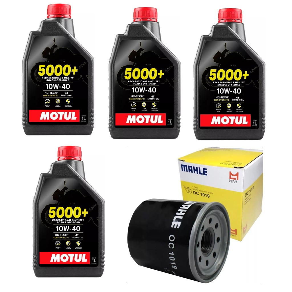 KIT TROCA ÓLEO Z750 Z800 Z900 Ninja 1000 Tiger Triumph 800 1020 4x MOTUL 10W-40 4T 1L semissintético + 1 FILTRO MAHLE