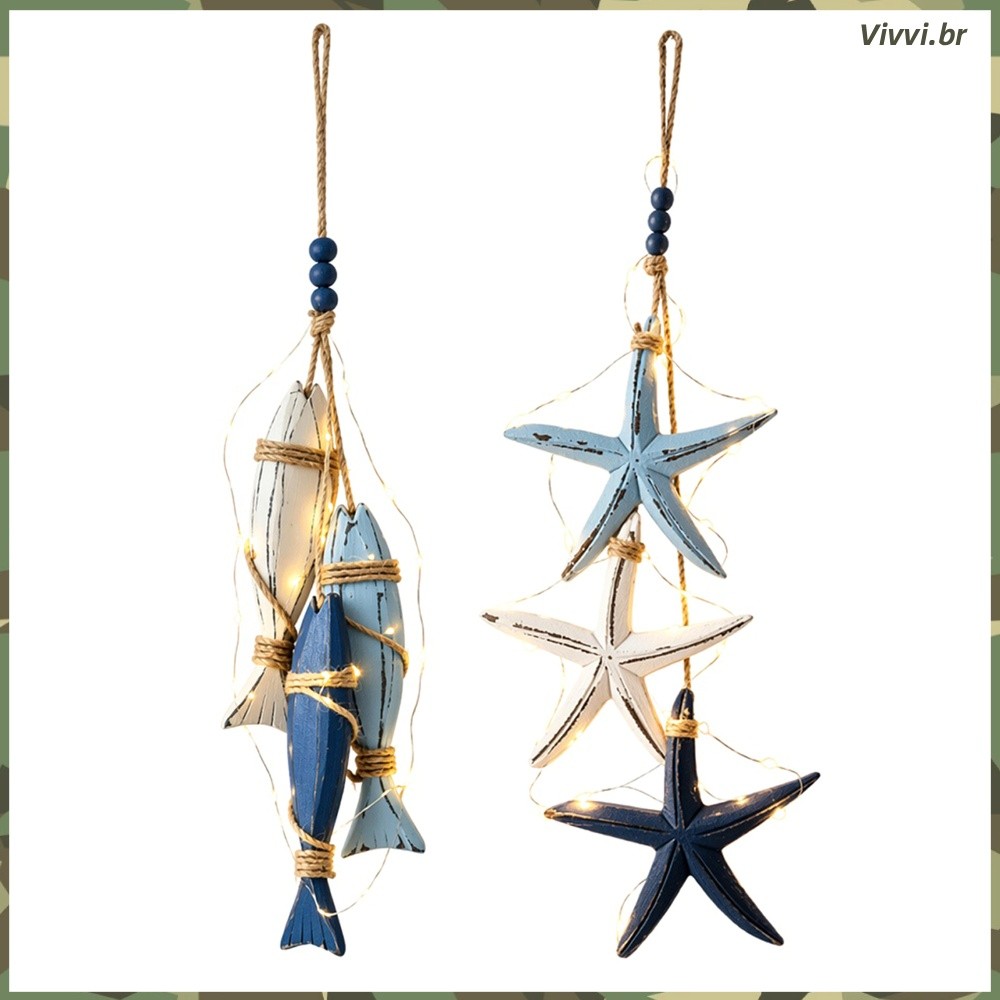 Luz De Corda De Peixe Estrela Do Mar De Madeira Decoração De Parede Rústica À Beira-Destaque Para Casa _VVI