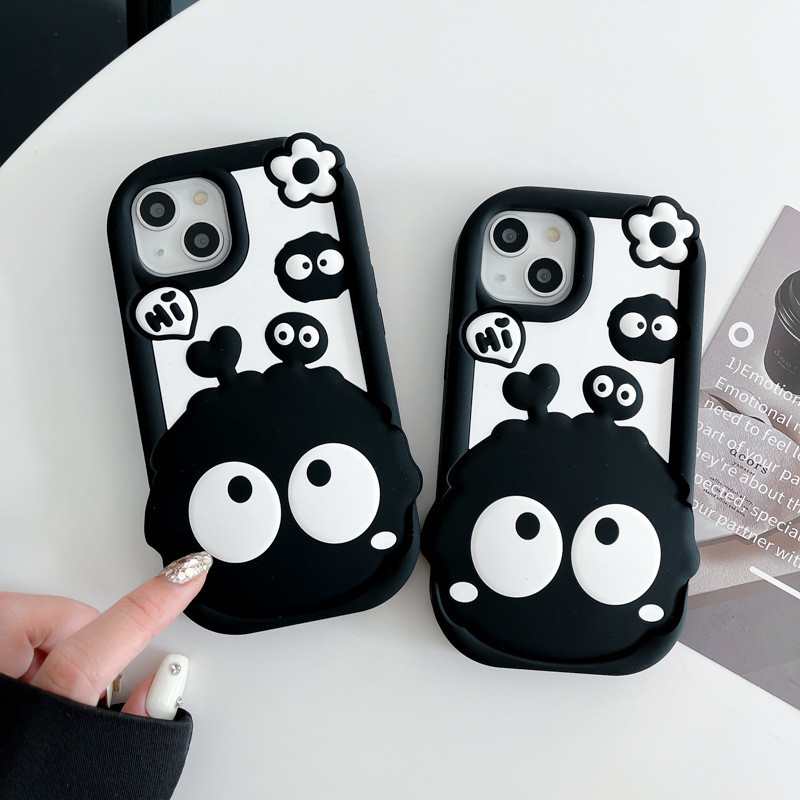 11 briquetes capa adequada para 13 Chassis estéreo Apple mão Anti-15promax12iphone14 desenho animado preto resistente a 