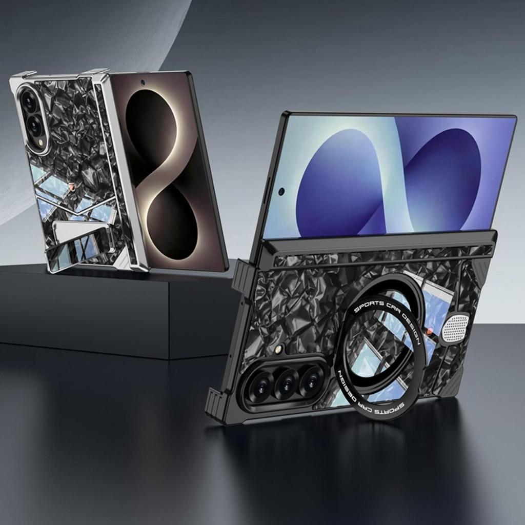 Luxo Grão De Mármore Metal Snap-on Caso Sem Fronteiras Para Galaxy Z Fold 8 Ultr