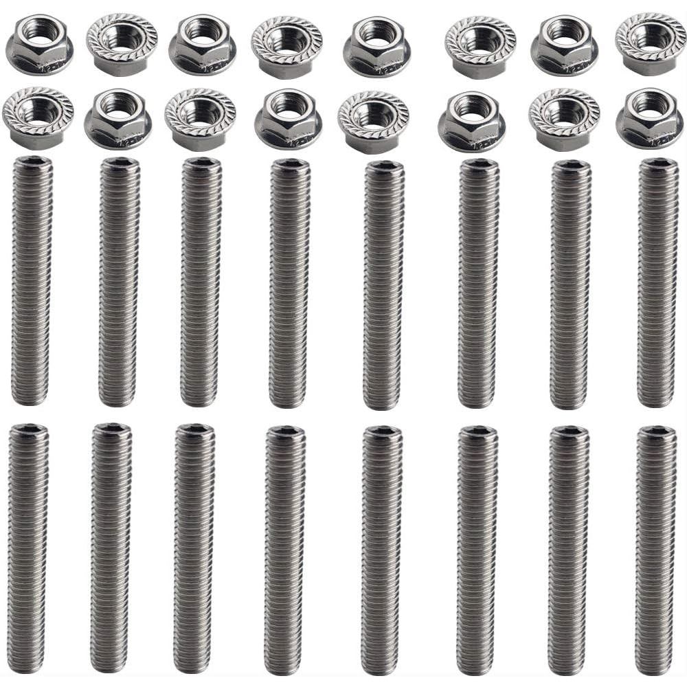 Dewhel Kit de 16 peças de parafusos de coletor de escape em aço inoxidável para 2 coletor para Ford 4.6 e 5.4 Litros V8