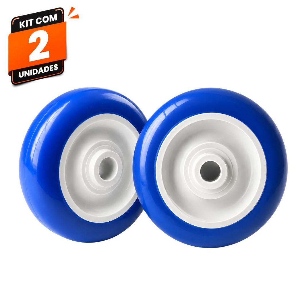 Kit 2 Rodas Rodinhas Carrinho Supermercado Mercado Ajax 4" PVC Azul 100kg Alta Resistência para Carrinhos Comerciais