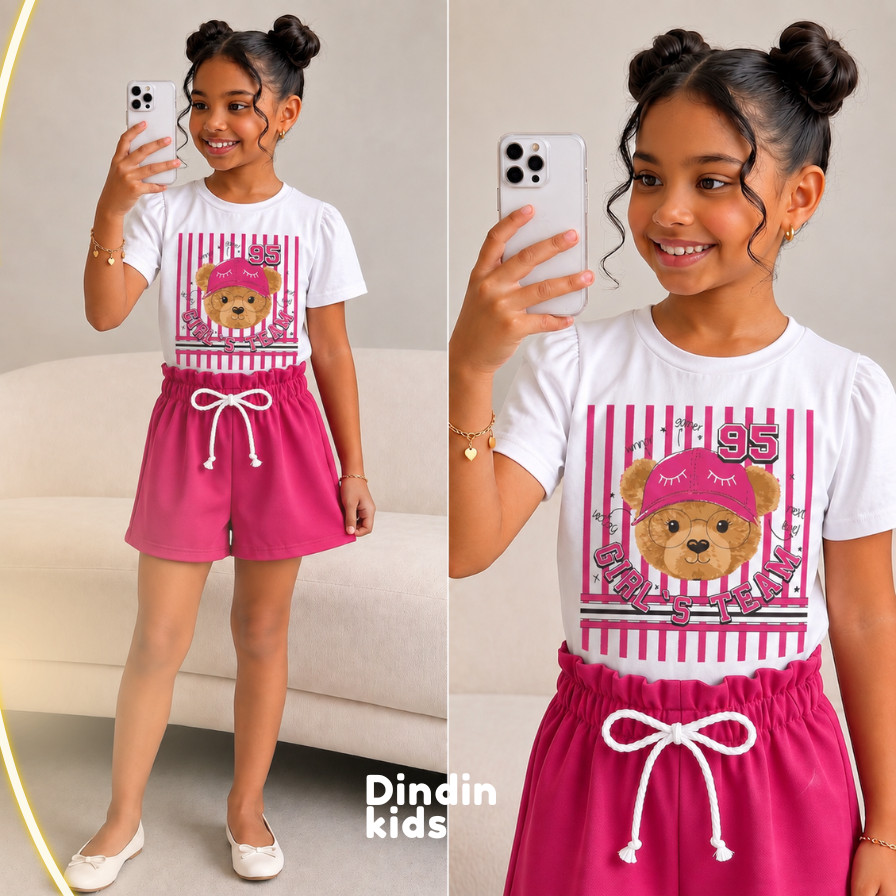 Conjunto Infantil Menina Premium Blusa Manga Princesa + Short Alfaiataria | Roupa Menina 6 8 10 12 Anos