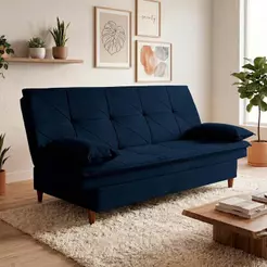 Sofá Cama Pérsia 3 Lugares Suede Velut Azul Marinho - King House