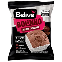 belive Bolinho Double Chocolate Sem Açúcar Zero Glúten e Zero Lactose 40g