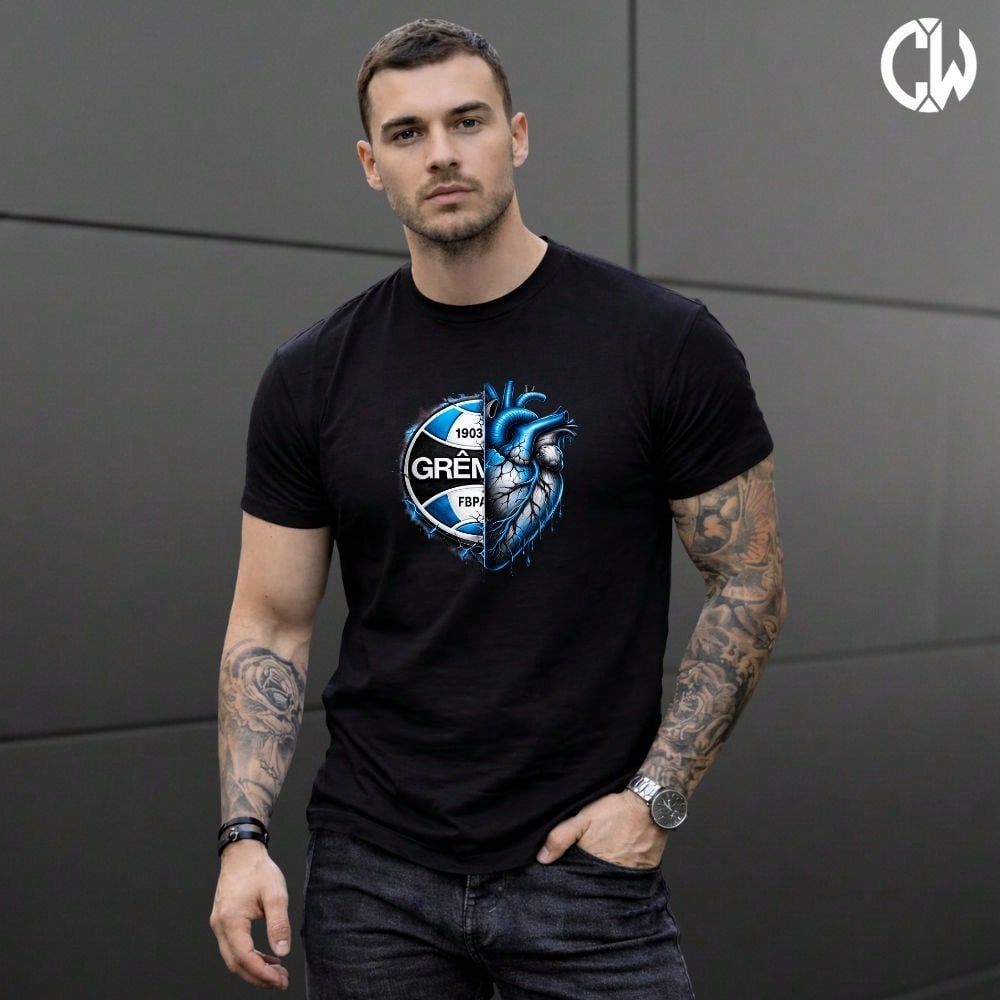 Camiseta Camisa Coração Grêmio Futebol Torcedor 100% algodão Lançamento Sul Torcida Gremista Jogo Tricolor Estampada