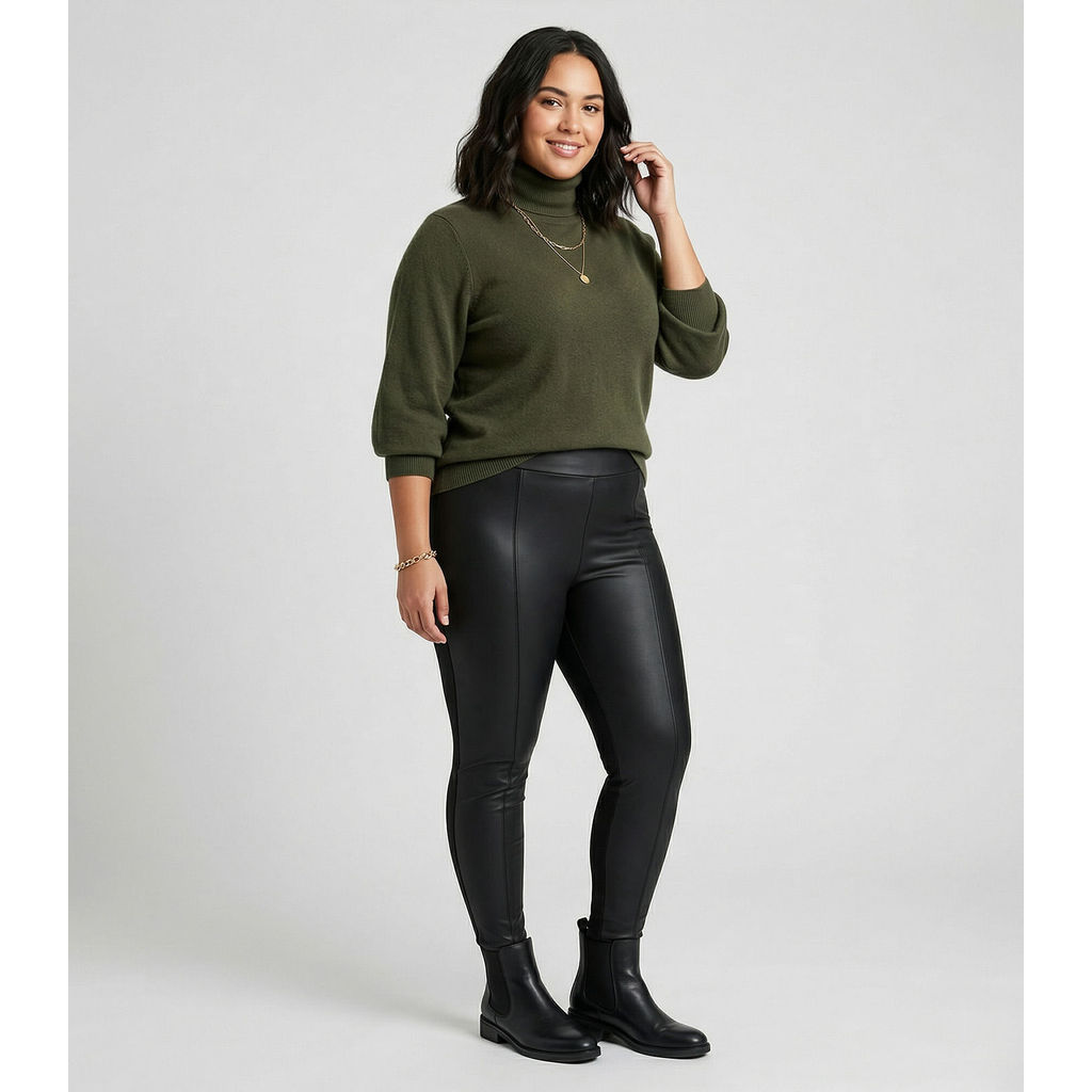 Legging Feminina Plus Size Em Courino Secret Glam Preto