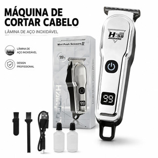Máquina de Cortar Cabelo Profissional Inox Recarregável Sem Fio Aparador de Barba com Dis…