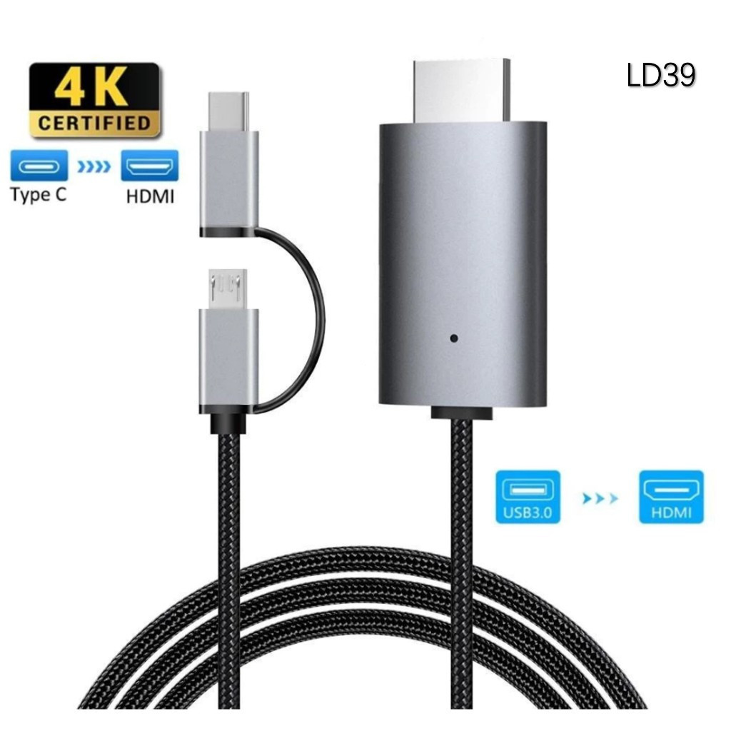LD39 2 em 1 adaptador HDMI 4K USB-C/Micro, adequado para dispositivos Android, estéreo HiFi