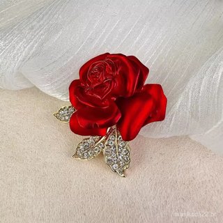 Broches de rosa vermelho com diamantes, roupas fixas de alta qualidade, ternos e acessórios para alfinetes femininos