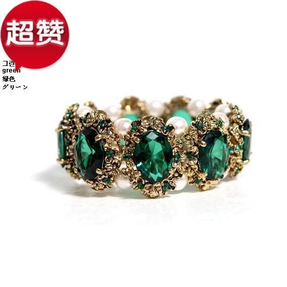 Moda estilo Retro esmeralda cristal pérola pulseira japonês coreano acessórios na moda XO3D