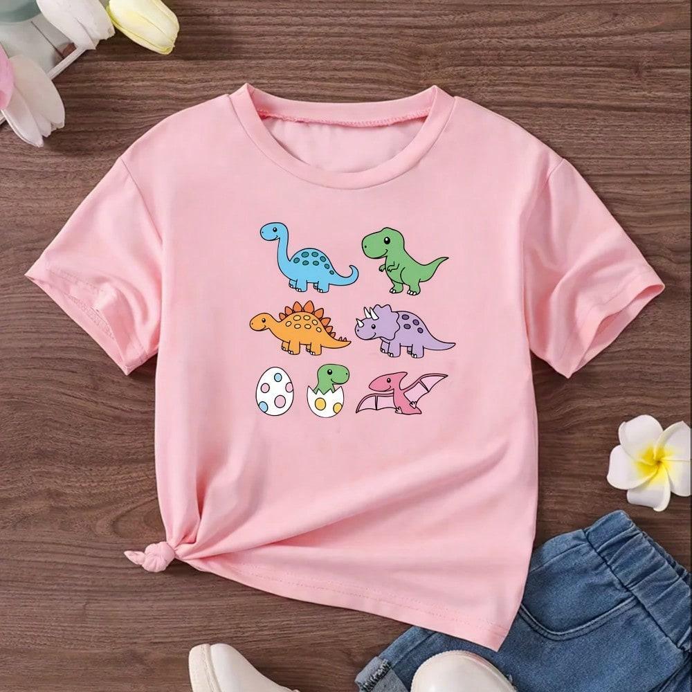 Camiseta Infantil 100% Algodão Estampada Mosaico Dinossauros Fofo look divertido Unissex