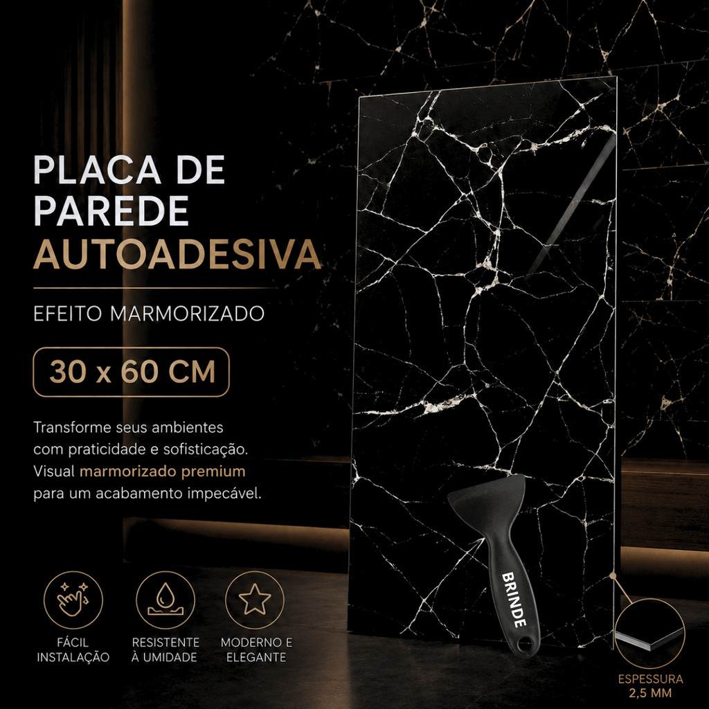 50x Placas Adesivas Parede 30x60 Piso Marmore Decorativas Efeito Marmorizado Painel 3d Total 9 M2