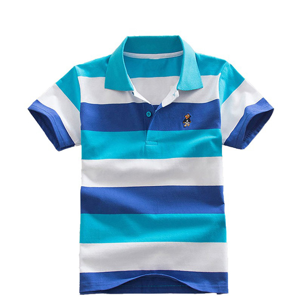 Crianças puro algodão meia manga camiseta 2025 médio grande crianças lapela camisa Polo de manga curta listrado camiseta