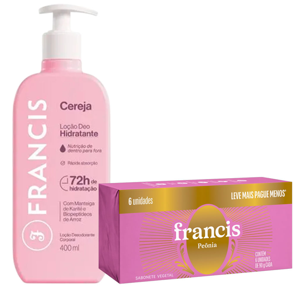 Kit Francis Loção Hidratante Cereja 400ml + 6 Sabonetes em Barra Cerejeira e Yla