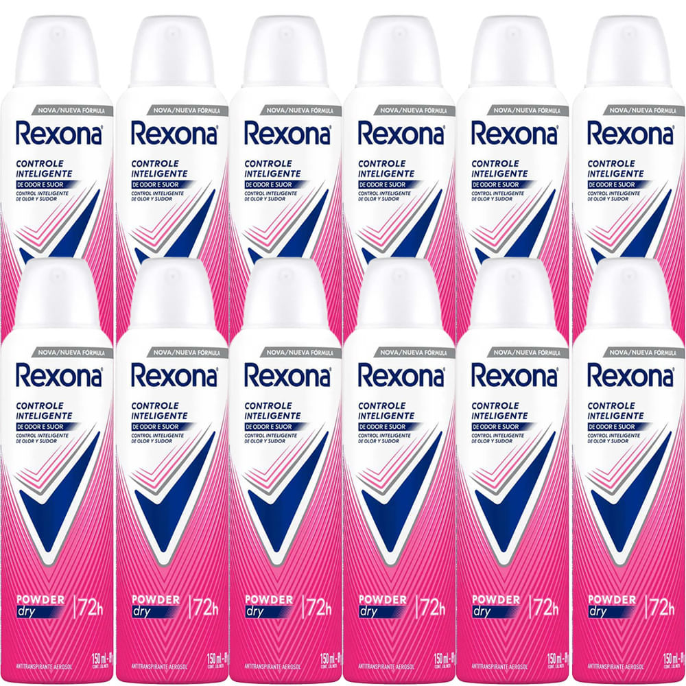 Kit Desodorante Aerosol Rexona Powder Dry Rosa 150ml - 12 Unidades