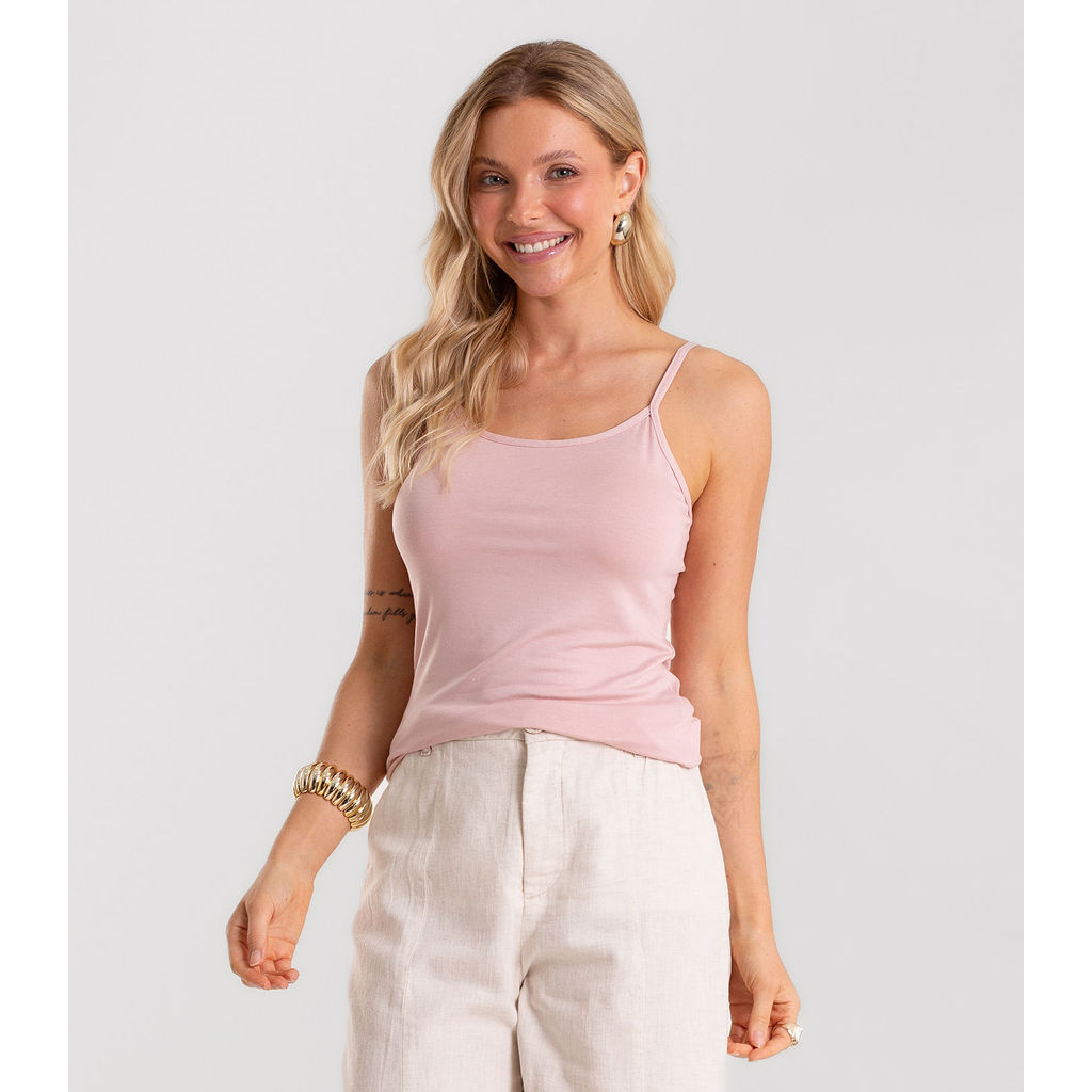 Blusa de Alça Feminina Viscotorcion Básica Rovitex Rosa