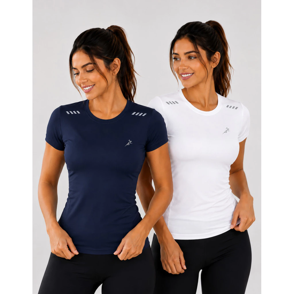 Kit 2 Dry Fit Slim Fit Camisetas Fitness Feminina Academia Caminhada Esportiva Corrida Treino — imagem 1