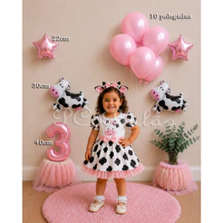 Kit 10 Balão Metalizado 2 VAQUINHA PEQUENA + N° 40CM + 2 ESTRELA 22CM + 5 BEXIGA TUDO ROSA CLARO