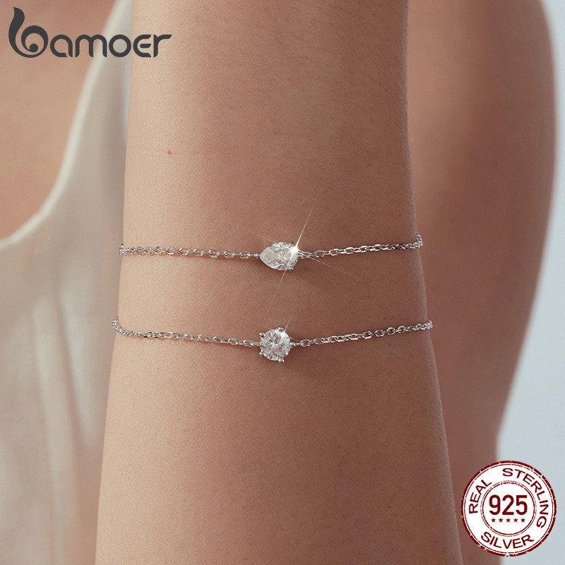 Pulseira De Prata Esterlina 925 Bamoer Tamanho Ajustável Joias De Moissanite Presentes Para Mulheres