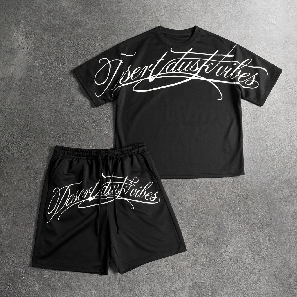 Conjunto Streetwear Oversized Camiseta e Bermuda Preto Y2K Estampa Letreiro Exclusivo Unissex