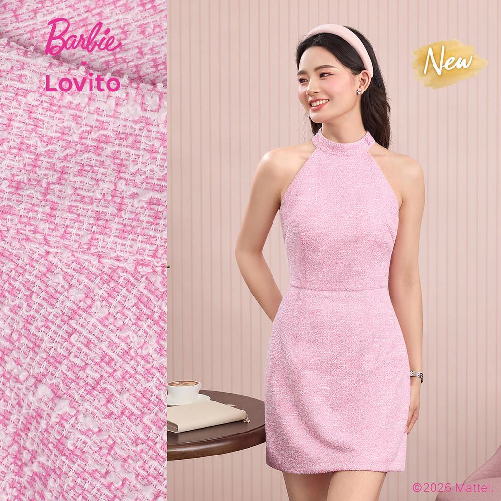 (New Arrival) Barbie™ X Lovito Vestido Elegante Com Bordado Estrutura Em Linha Vestido Rosa Primavera/verão Para Mulheres DRBL6PAD015