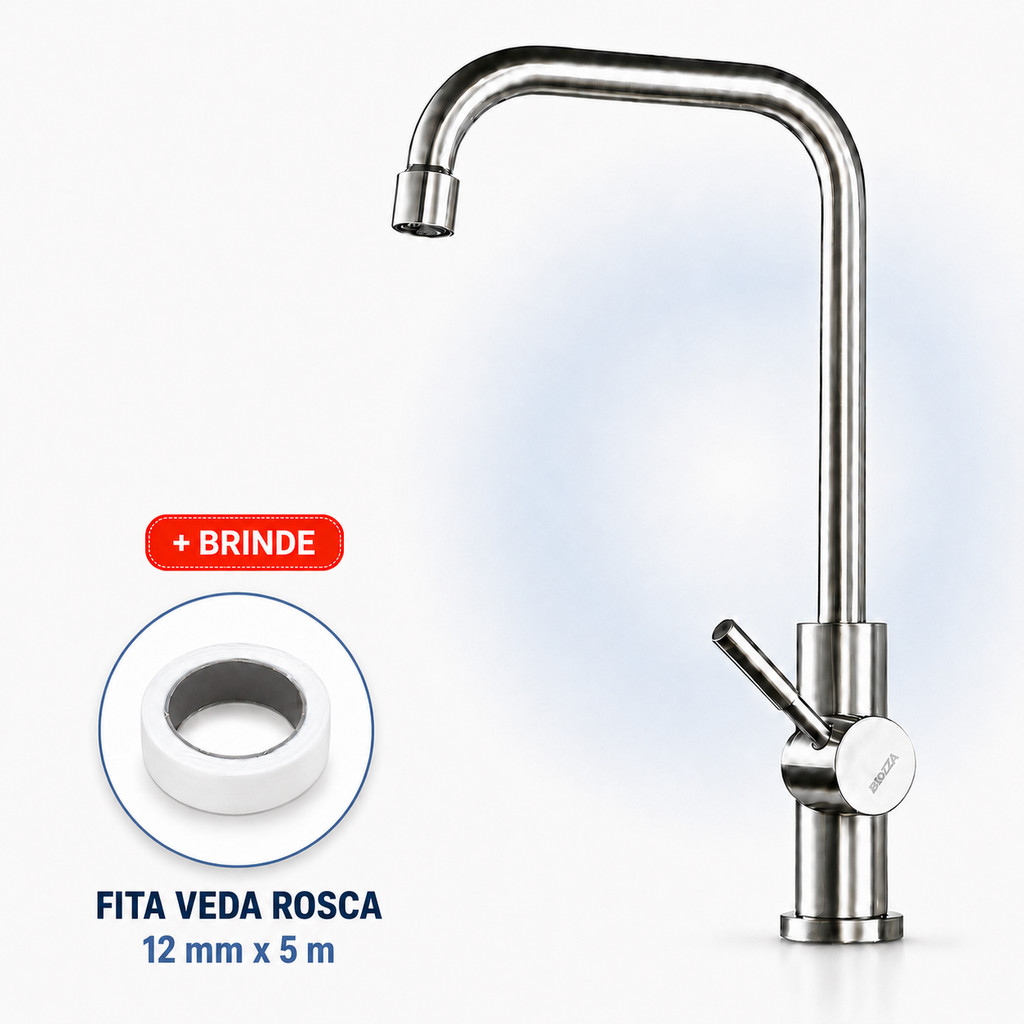 Torneira de Inox Escovado Metal Cozinha Bancada Mesa Gourmet Luxo 1/4 Volta
